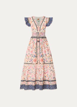Farm Rio Dames Superbloom midi jurk met bloemenprint en smockwerk in de kleur Roze