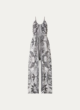 Farm Rio Dames Monochrome wide fit jumpsuit in linnenblend met print in de kleur Gebroken wit