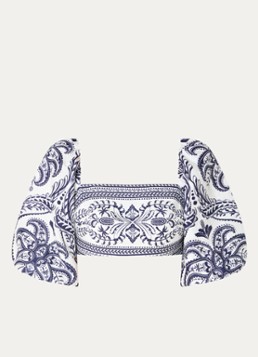 Farm Rio Dames Crop top van linnen met pofmouw en paisley dessin in de kleur Donkerblauw