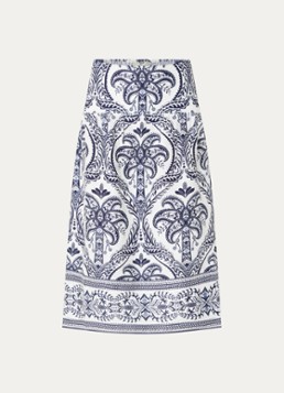 Farm Rio Dames Blue Tropical midi rok van linnen met paisley dessin in de kleur Gebroken wit