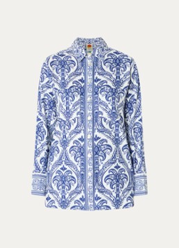 Farm Rio Dames Blue Tropical blouse in linnenblend met paisley dessin in de kleur Kobaltblauw