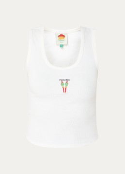 Farm Rio Dames Ribgebreide tanktop met logoborduring in de kleur Gebroken wit