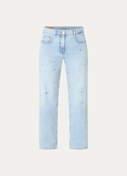 Farm Rio Dames Bows high waist straigt leg jeans met lichte wassing en studs in de kleur Indigo