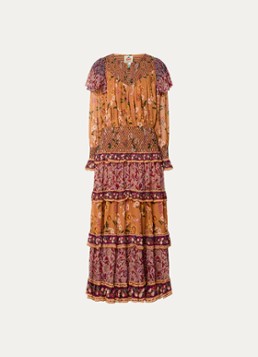 Farm Rio Dames Colorful Birds gelaagde maxi jurk met smockwerk in de kleur Oranjebruin