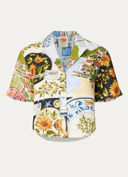 Farm Rio Dames Croppped blouse van linnen met print in de kleur Beige