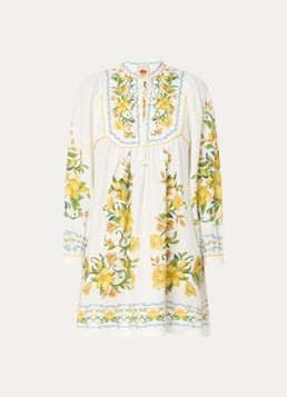 Farm Rio Dames Sicily mini tuniekjurk in linnenblend met bloemenprint in de kleur Gebroken wit