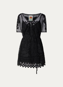 Farm Rio Dames Mini jurk met opengewerkt dessin in de kleur Zwart