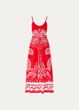 Farm Rio Dames Majestic Coconut Tree maxi jurk in linnenblend met volant in de kleur Rood