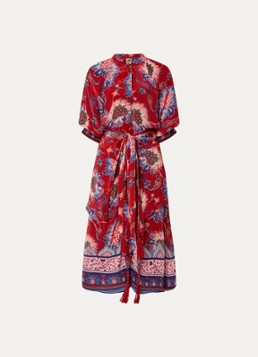 Farm Rio Dames Luang midi blousejurk met bloemenprint en gestrikt detail in de kleur Rood