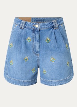 Farm Rio Dames High waist loose fit korte broek van denim met borduring in de kleur Indigo