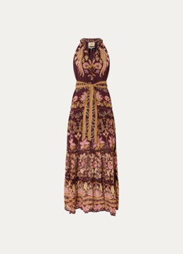 Farm Rio Dames Bella gelaagde maxi jurk met bloemenprint in de kleur Kastanjebruin