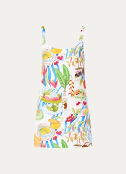 Farm Rio Dames Fresh Table mini jurk van linnen met print in de kleur Gebroken wit