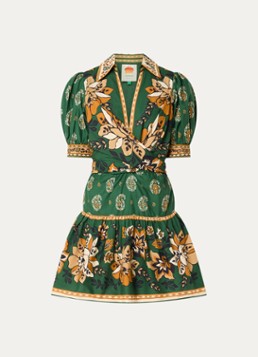 Farm Rio Dames Ayla mini jurk met strikdetail en print in de kleur Legergroen