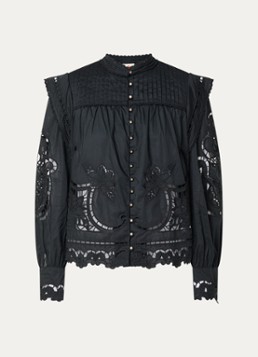Farm Rio Dames Richilieu blouse met broderie in de kleur Zwart