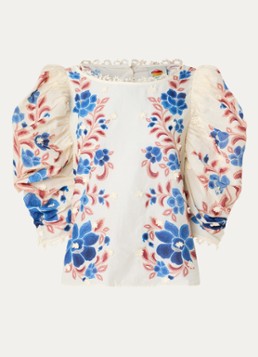 Farm Rio Dames Tuniek met bloemenprint en pofmouw in de kleur Zand