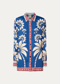 Farm Rio Dames Pyjamatop met bloemenprint in de kleur Royalblauw