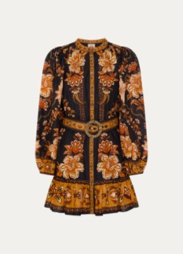 Farm Rio Dames Majestic Garden mini tuniekjurk met strikceintuur in de kleur Zwart