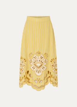 Farm Rio Dames Bicolor midi rok in linnenblend met streepprint in de kleur Geel