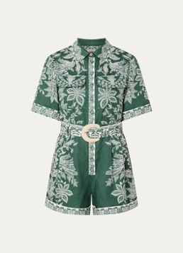 Farm Rio Dames Straight fit playsuit van linnen met paisley dessin in de kleur Groen