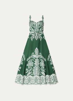 Farm Rio Dames Miranda maxi jurk in linnenblend met print in de kleur Donkergroen