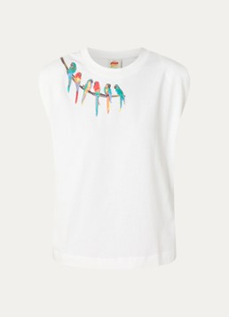 Farm Rio Dames Coconut Trees sweater met opengewerkt dessin en borduring in de kleur Gebroken wit