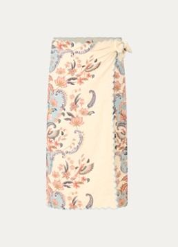 Farm Rio Dames Sea Garden midi rok van linnen met geschulpte zoom en print in de kleur Vanillegeel
