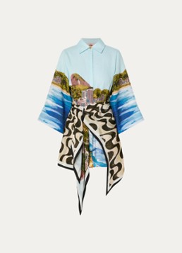 Farm Rio Dames Copacabana mini jurk van linnen met print in de kleur Lichtblauw