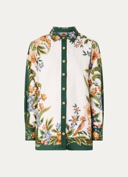 Farm Rio Dames Blouse in linnenblend met bladprint in de kleur Donkergroen
