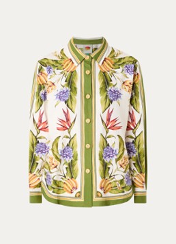 Farm Rio Dames Tropical blouse in linnenblend met print in de kleur Mosgroen