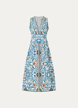 Farm Rio Dames Flora midi jurk van linnen in de kleur Blauw