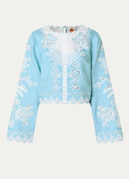 Farm Rio Dames Cropped tuniek van linnen met broderie in de kleur Aquablauw