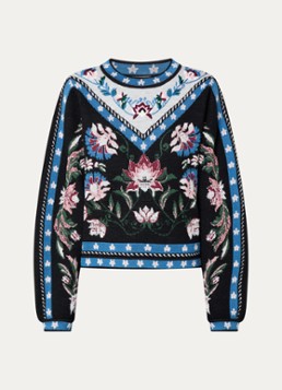 Farm Rio Dames Fijngebreide trui met ingebreide print en ronde hals in de kleur Donkerblauw