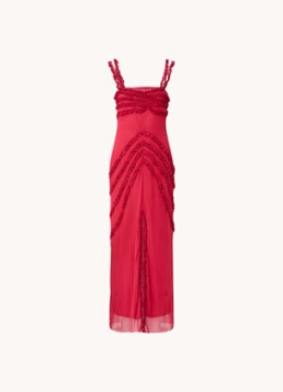 Laagam Dames Arabella maxi jurk met ruches en split in de kleur Cranberryrood, maat: L