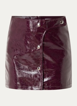 Laagam Dames Lena minirok van imitatieleer met sierknopen in de kleur Aubergine, maat: 38