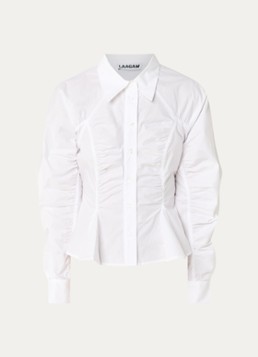 Laagam Dames Blouse met plooidetail in de kleur Wit, maat: XL