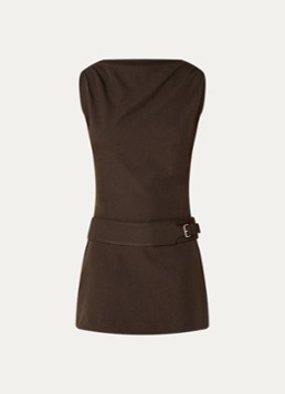 Laagam Dames Zola mini jurk met ceintuur en gedrapeerd detail in de kleur Bruin, maat: XL