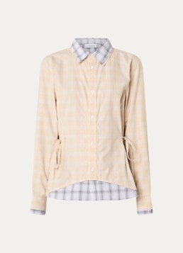 Laagam Dames Chappel blouse met gestrikt detail en ruitdessin in de kleur Beige, maat: XL
