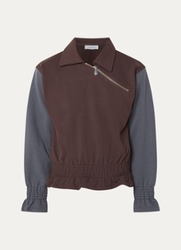 Laagam Dames Jolanda sweater met smockwerk en halve rits in de kleur Bruin, maat: S