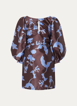 Laagam Dames Liza mini jurk met pofmouw en glanzende finish in de kleur Bruin, maat: M