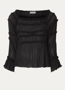 Laagam Dames Petra semi-transparante off shoulder top met plissé en volant in de kleur Zwart, maat: XL