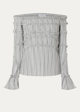 Laagam Dames Petra off shoulder top met ruitdessin en volant in de kleur Grijs, maat: XL
