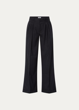 Laagam Dames Stella high waist loose fit pantalon met krijtstreep in de kleur Donkerblauw, maat: S