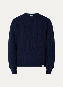Carhartt WIP Heren Bishop grofgebreide trui in wolblend in de kleur Donkerblauw, maat: M