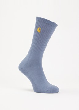 Carhartt WIP Heren Chase sokken met logoborduring in de kleur Staalblauw, maat: One Size