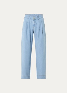 Josephine & Co Dames Britt high waist straight fit broek van chambray in de kleur Lichtblauw