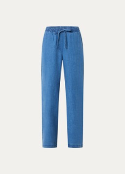 Josephine & Co Dames Basma high waist straight fit broek met trekkoord en steekzakken in de kleur Indigo