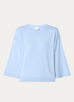 Josephine & Co Dames Janou fijngebreide pullover met trompetmouw in de kleur Lichtblauw