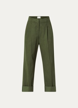 Josephine & Co Dames Courtney high waist cropped loose fit chino met steekzakken in de kleur Mosgroen