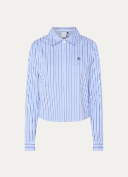 Josephine & Co Dames Bodine blouse met streepprint en logoborduring in de kleur Lichtblauw