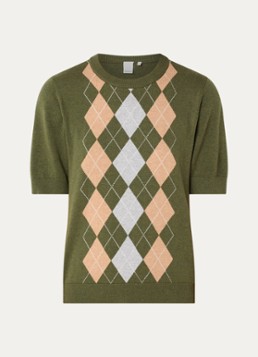 Josephine & Co Dames Chandler fijngebreide T-shirt in wolblend met ruit dessin in de kleur Legergroen
